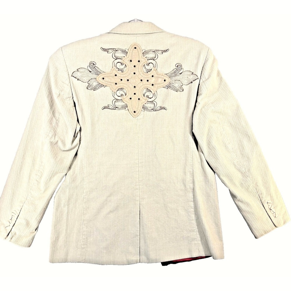 Franky Max Corduroy Blazer Men L Beige Embroidered Cross Rhinestone Western
